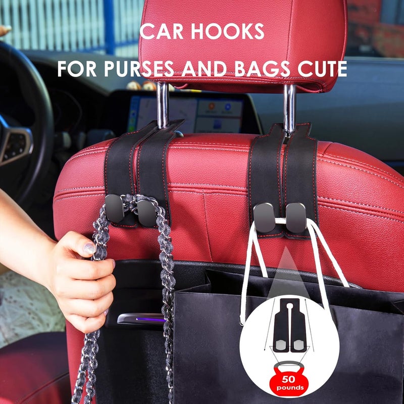 DYREOOE Purse Hook for Car, Universal Thickened Leather Sturdy Metal Car Purse Hook - Double Car Hooks, Bag Hooks for Car (Black - 2 Pack) - Image 2